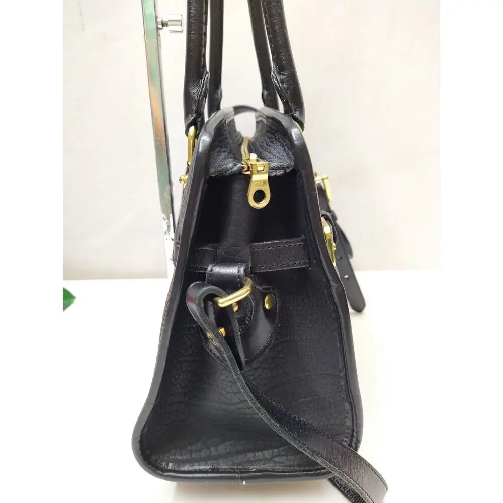 Doney & Bourke Black Leather Double Handles Zipper Satchel Bag - VTG_15